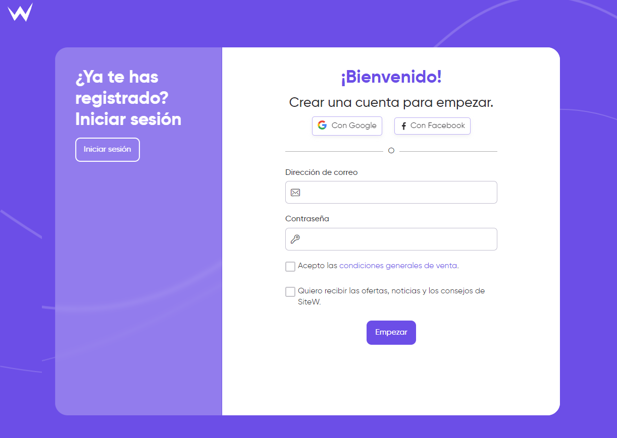 registrarse en sitew