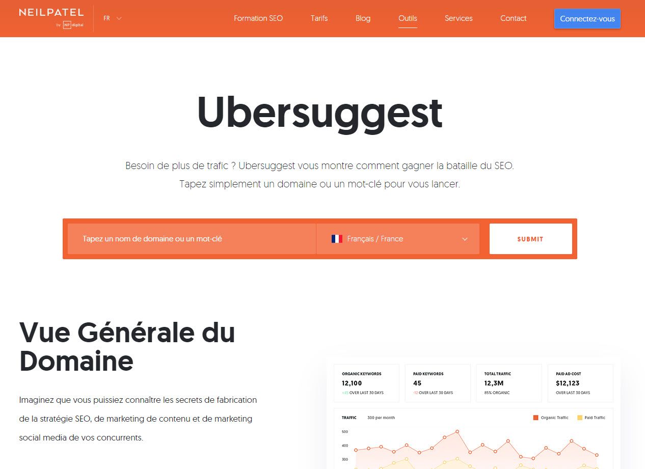 Outils de recherche de mots-clés : Ubersuggest