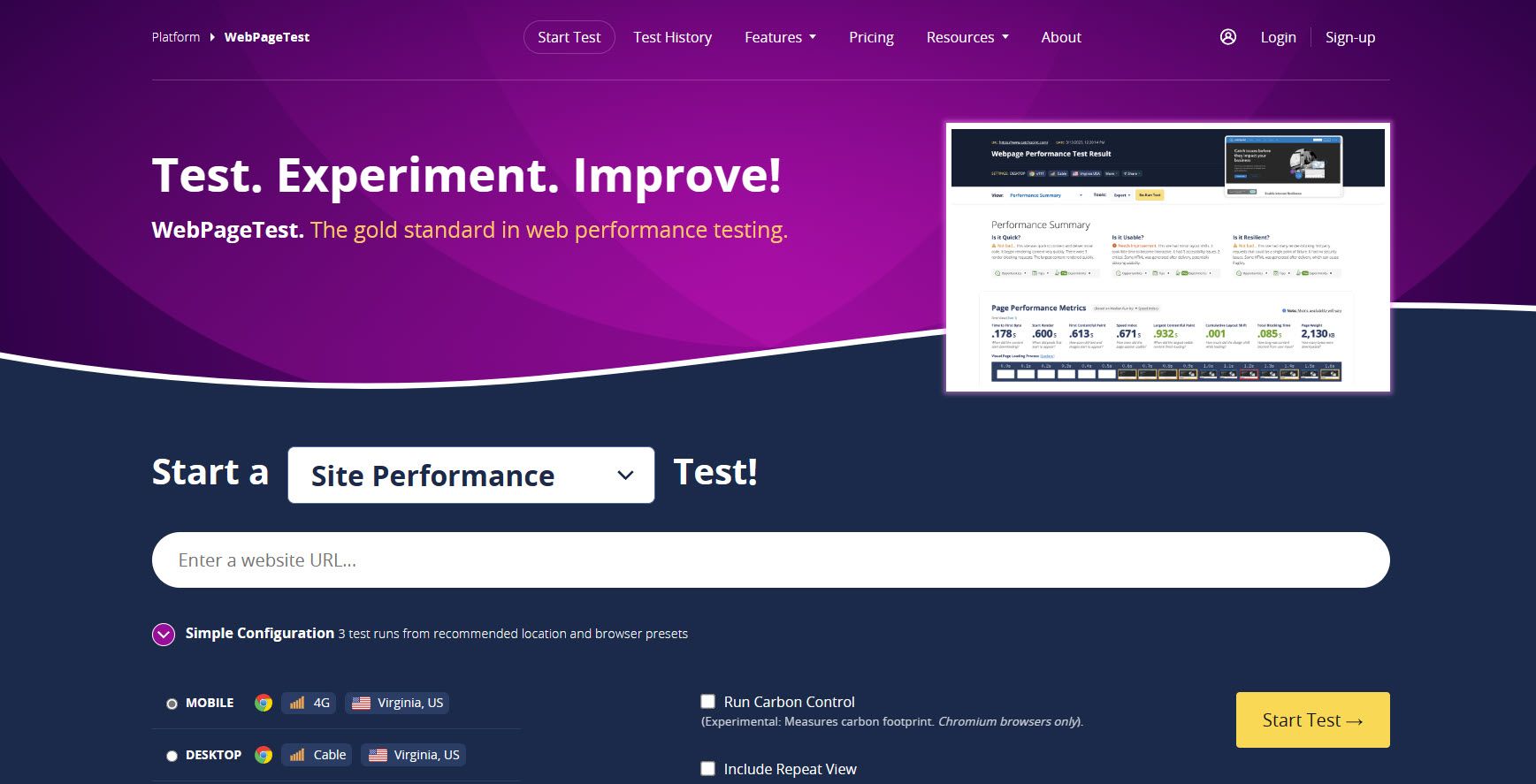 Outils pour mesure le LCP : WebPageTest