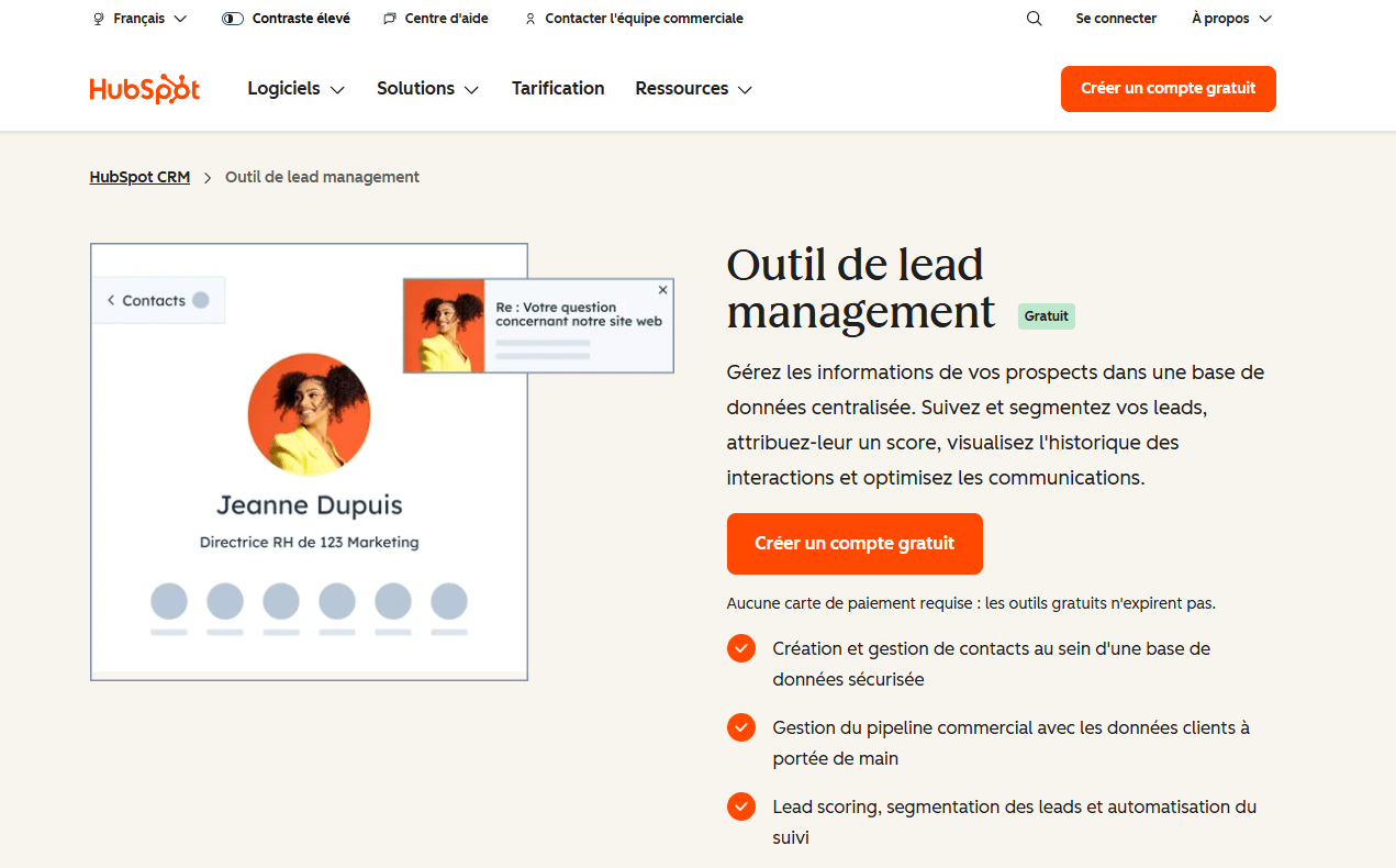 HubSpot CRM pour la gestion des leads CRM lead management HubSpot