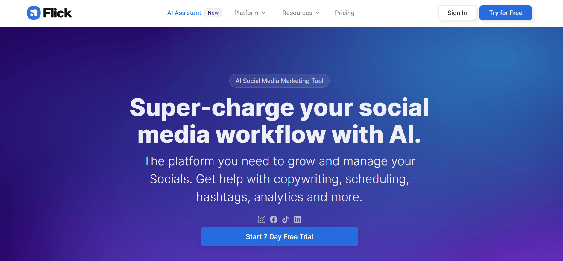 Outils IA pour le marketing : Flick AI Social Media Assistant