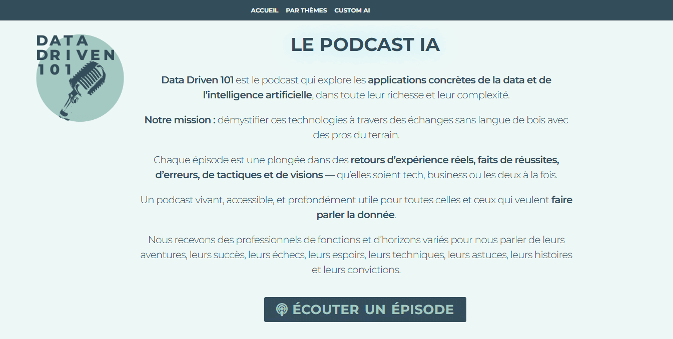 podcast sur l'intelligence artificielle en français Data Driven 101, podcast IA en français