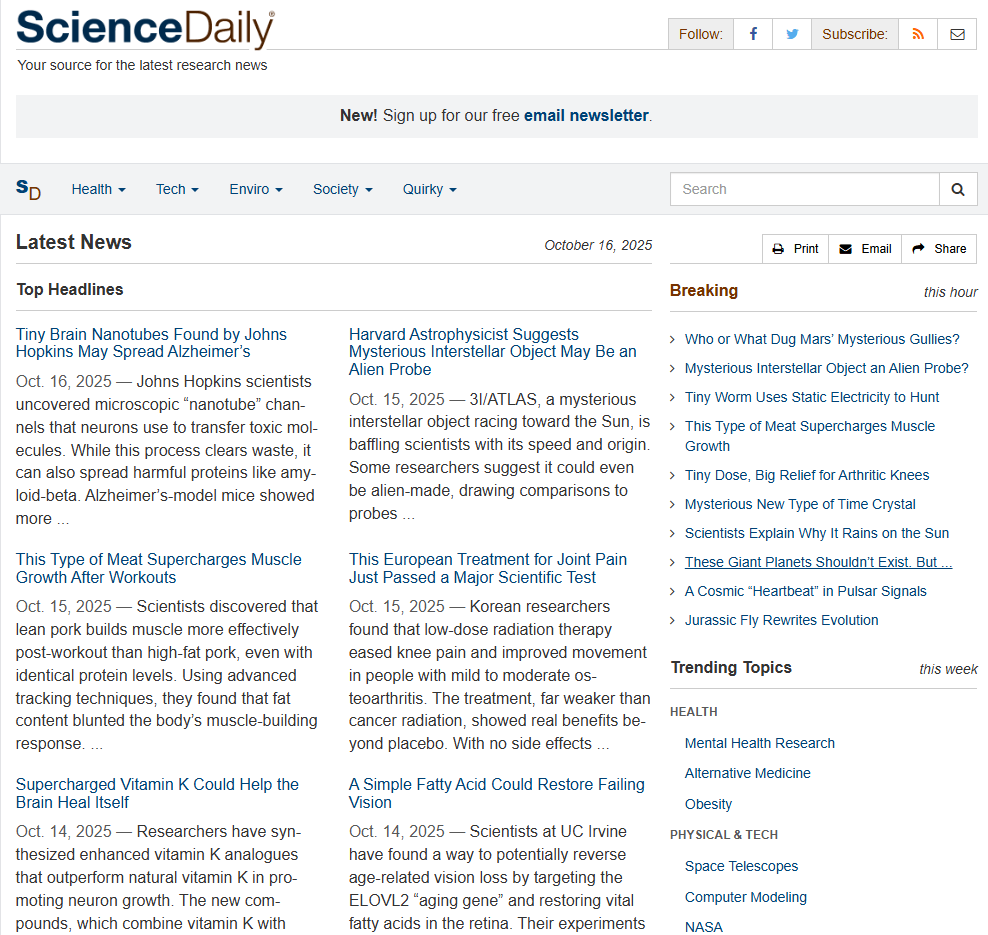 Science Daily, blog d'actu sur l'intelligence artificielle Science Daily, blog actualités IA