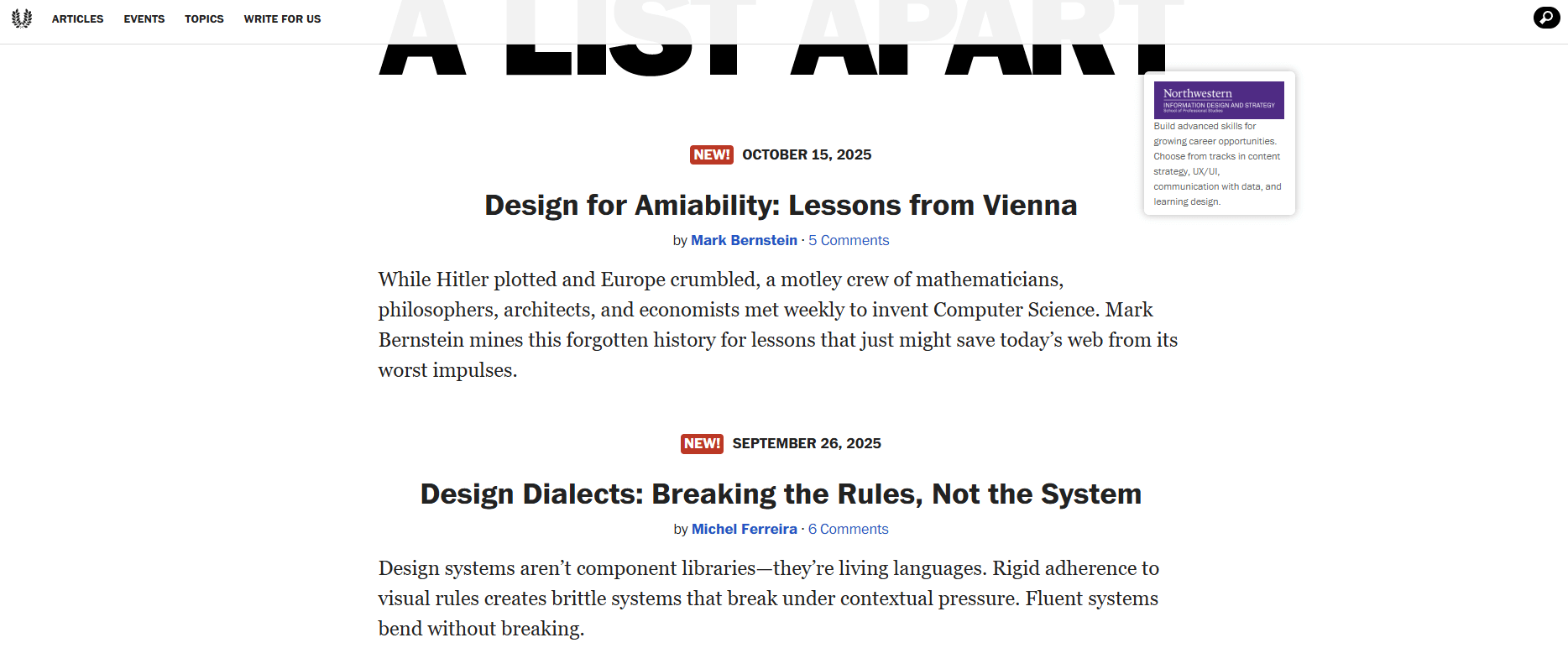Meilleurs blogs web design A List Apart