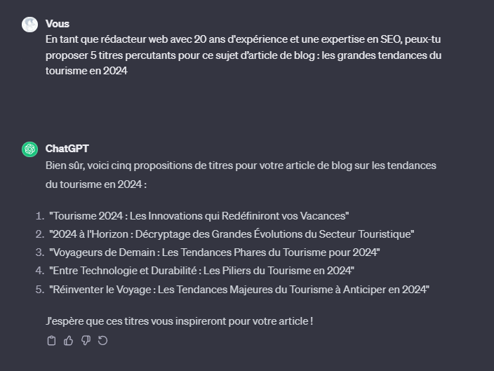 Prompt ChatGPT pour générer des titres