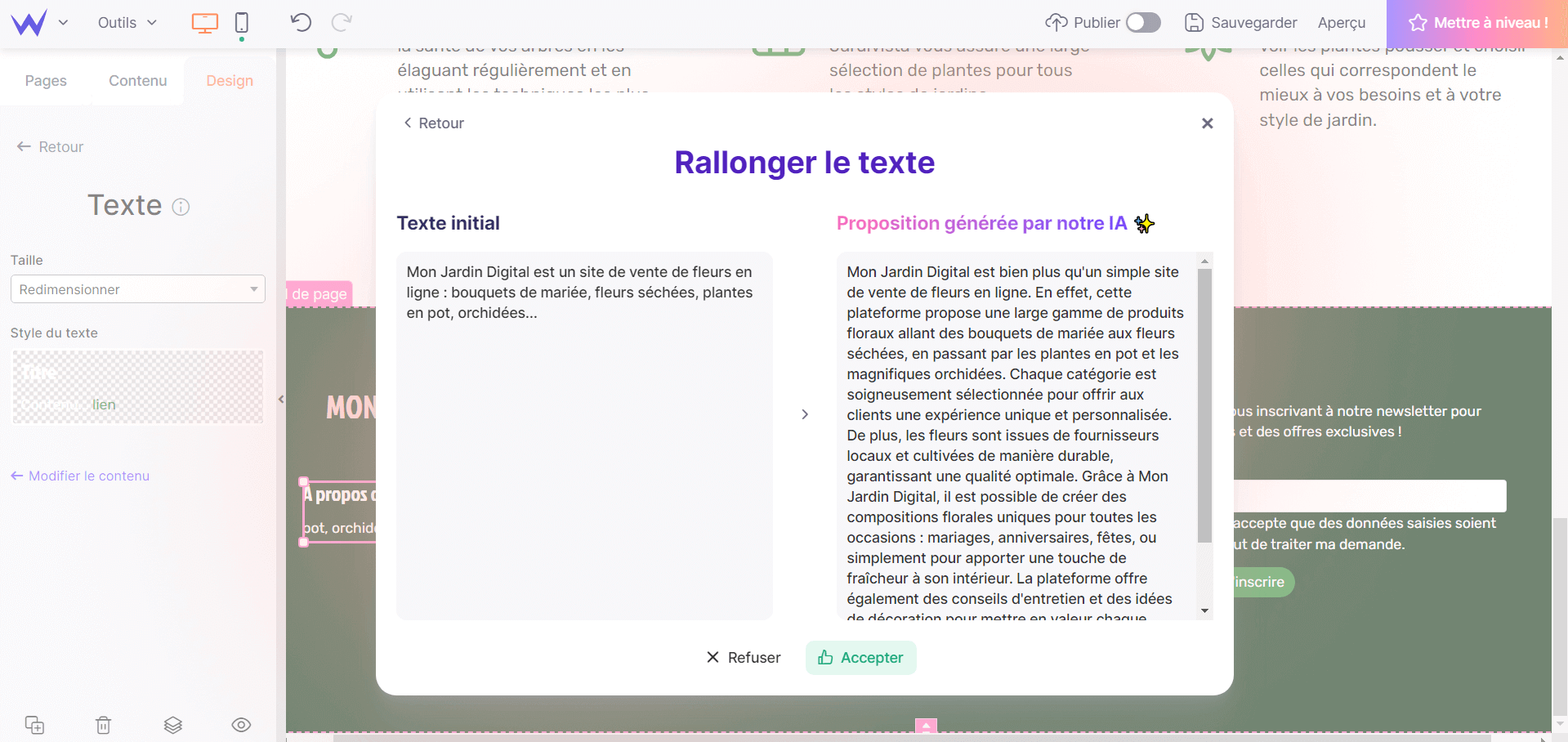 Rédaction assistée par IA sur SiteW