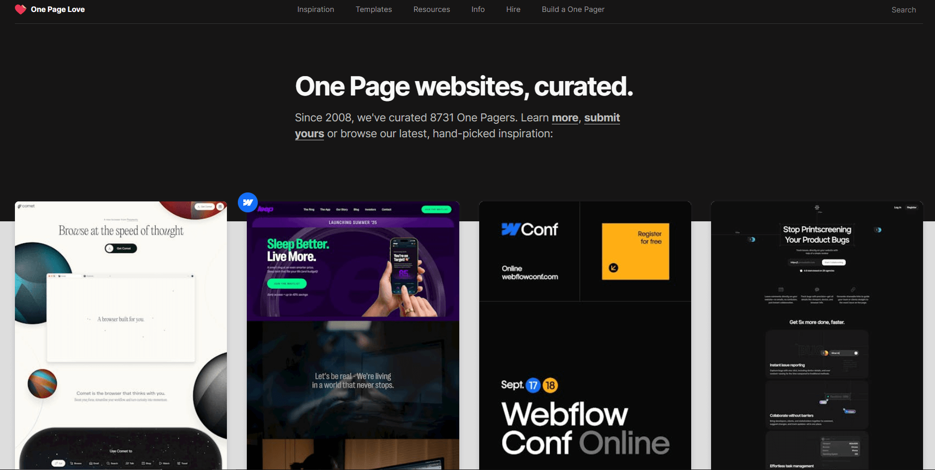 modèles de sites web gratuits sur One Page Love