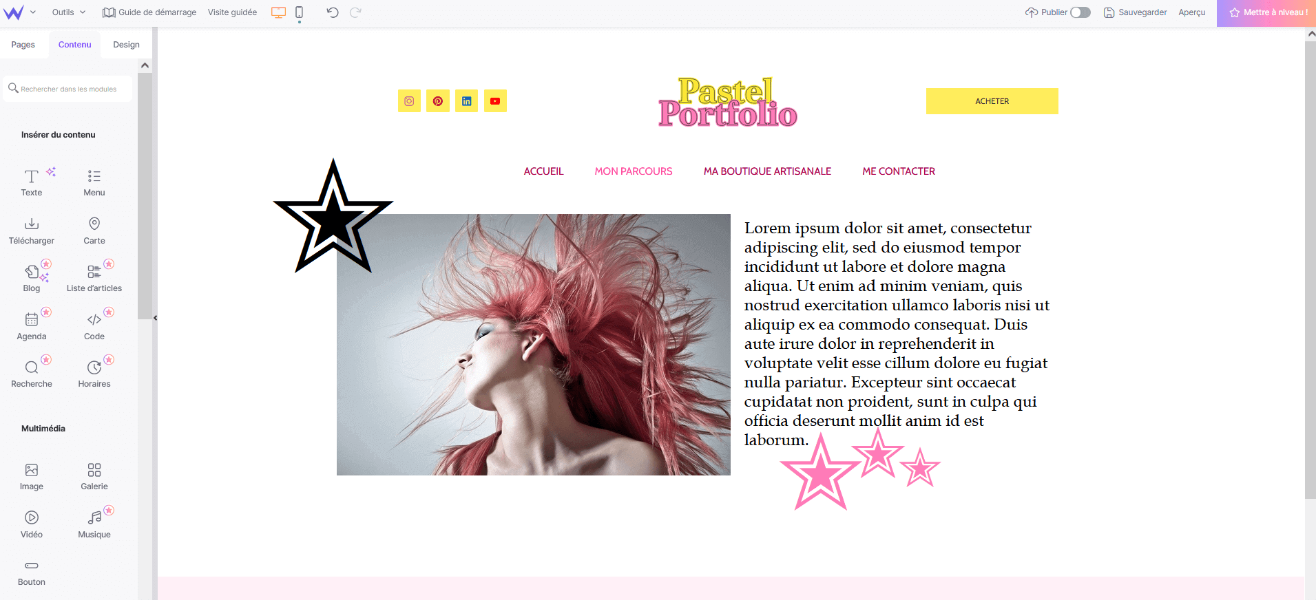 Contenu web sur SiteW