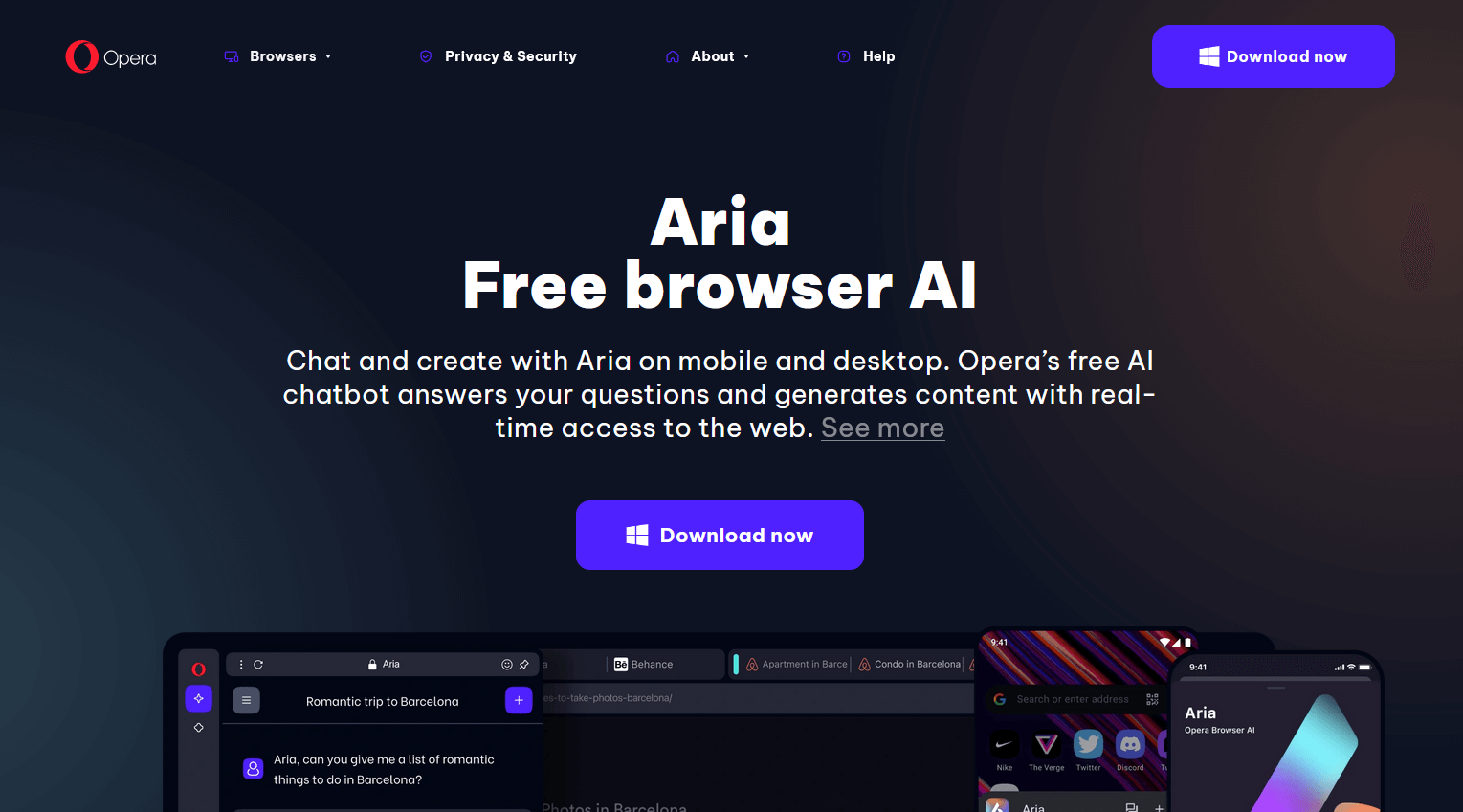 Moteur de recherche IA : Aria by Opera