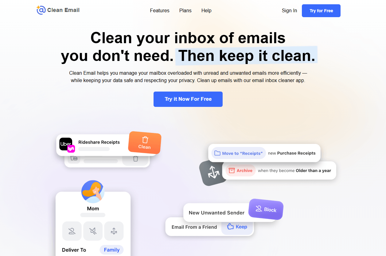 Clean Email homepage Clean Email