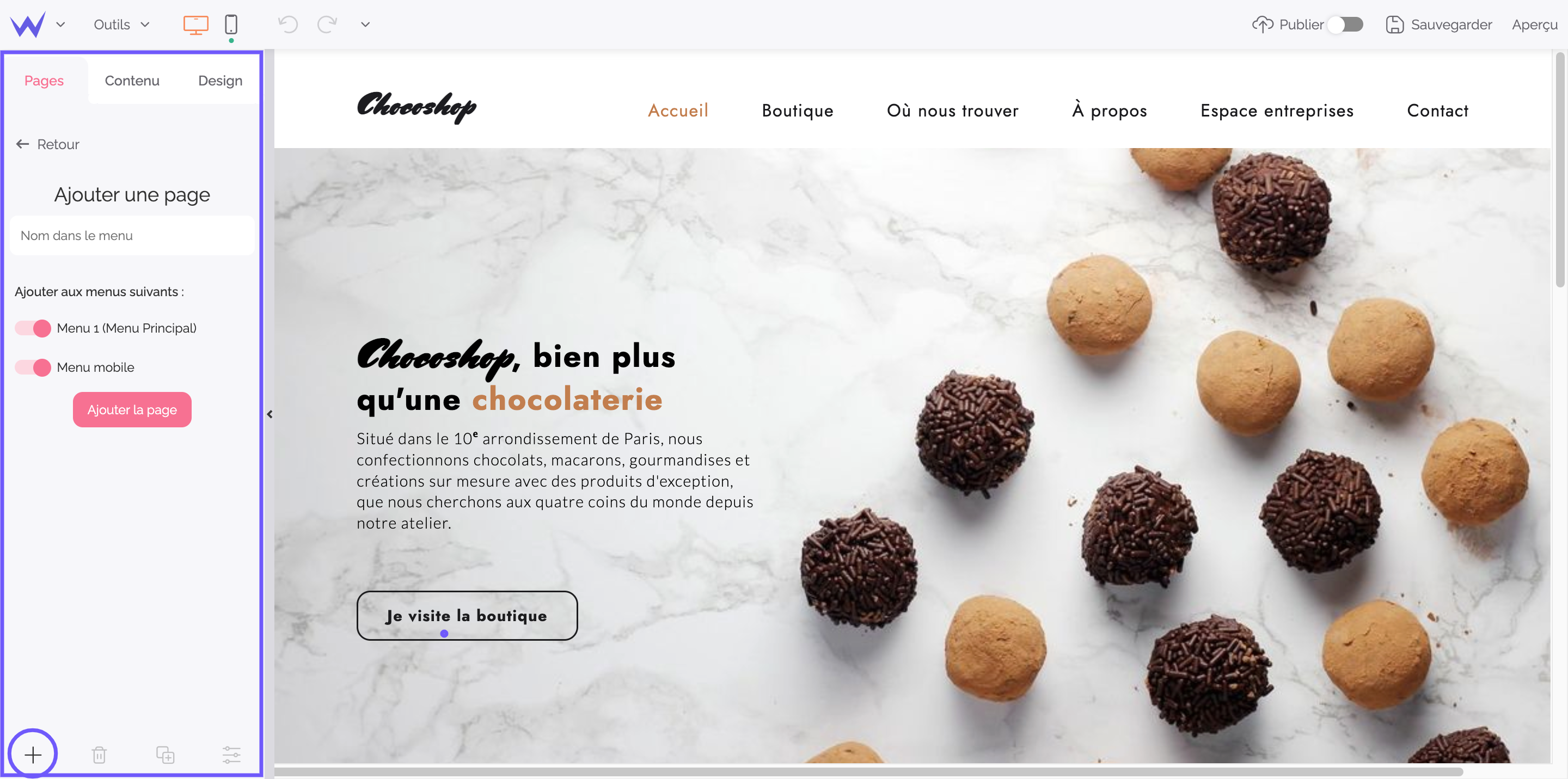 Ajouter une page au menu de son site SiteW