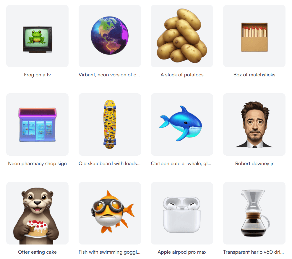 Exemples d'emojis créés via l'outil IA, Emoji.is