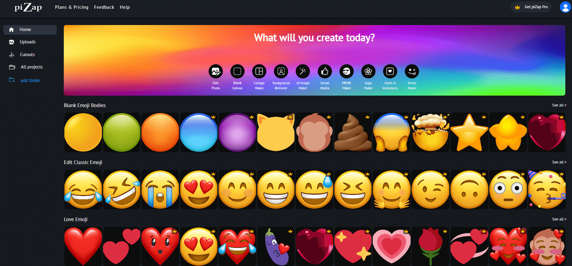 Outils IA pour créer des emojis : PiZap Emoji Maker