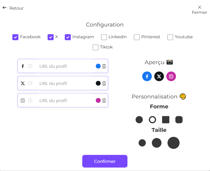 réseaux sociaux site web module social media
