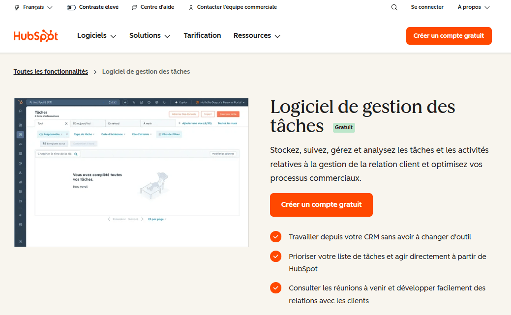 outil de gestion des tâches de HubSpot logiciel gestion tâches HubSpot