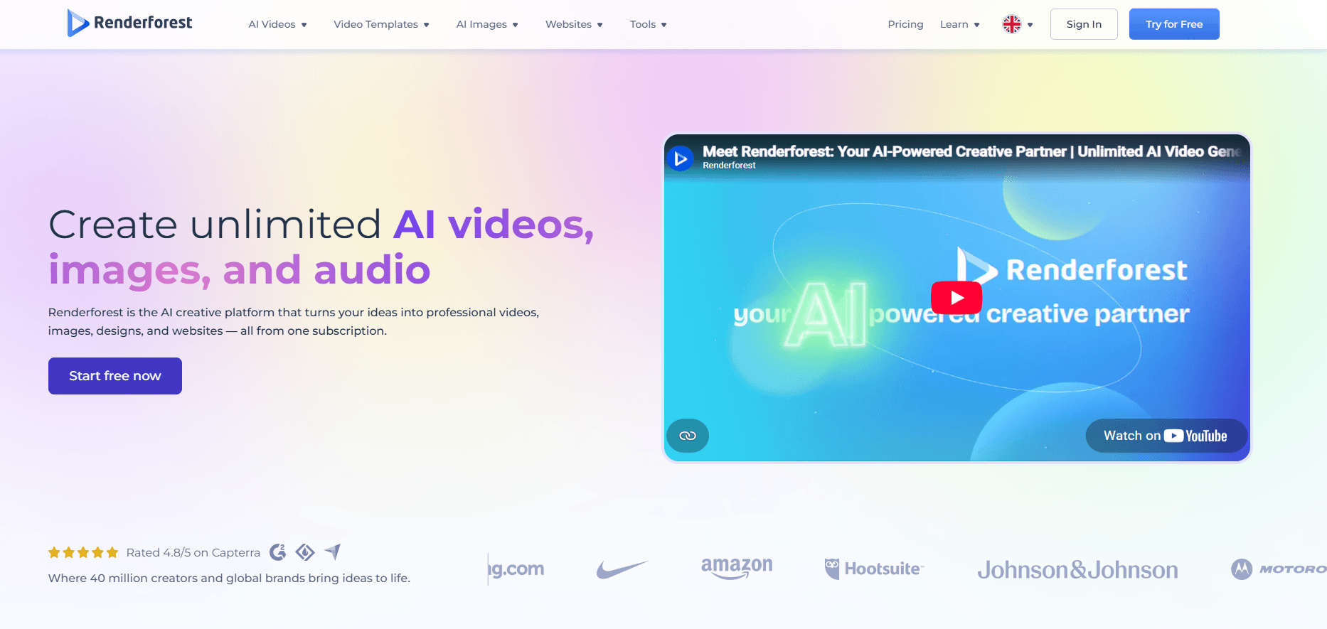 Renderforest homepage Renderforest