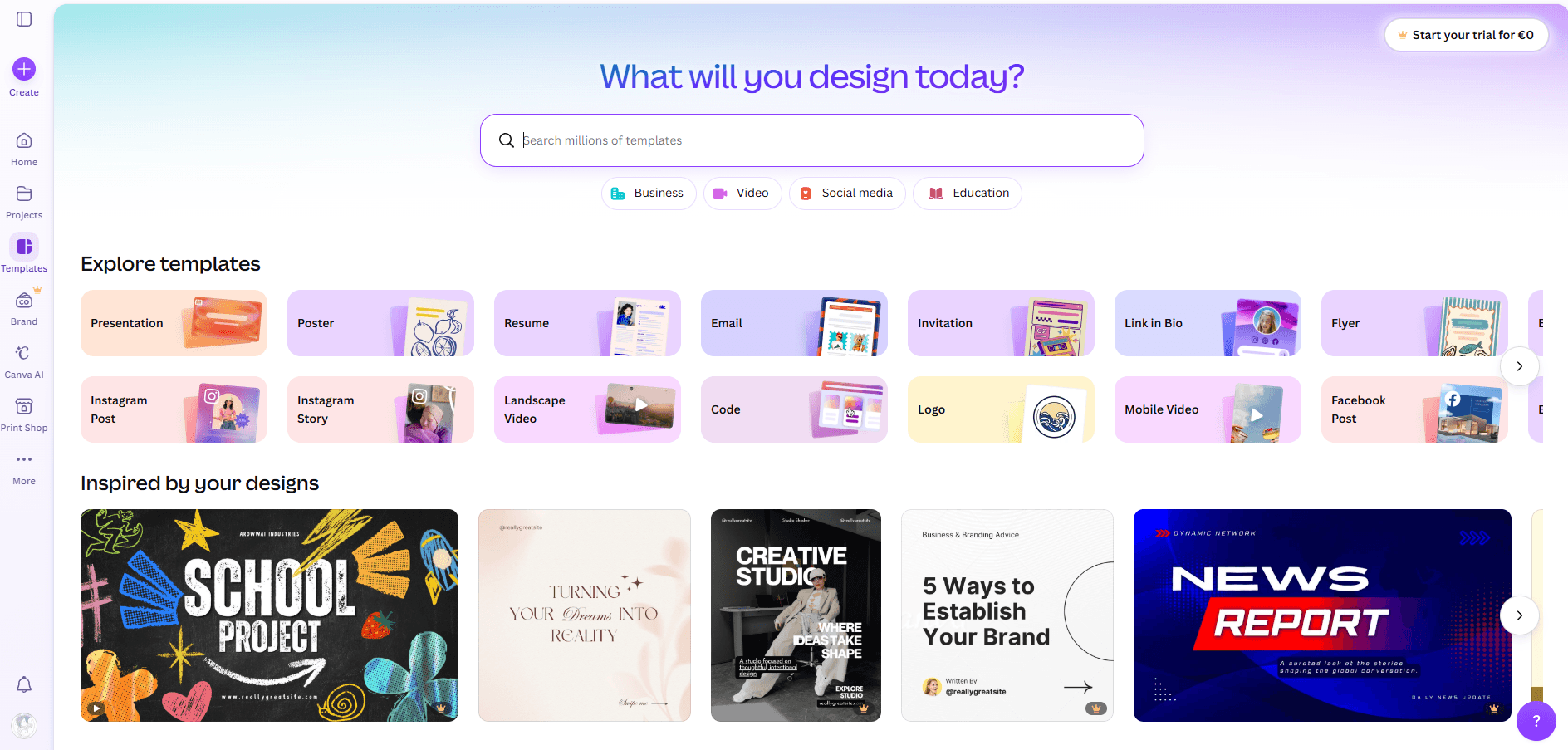 Canva homepage Canva