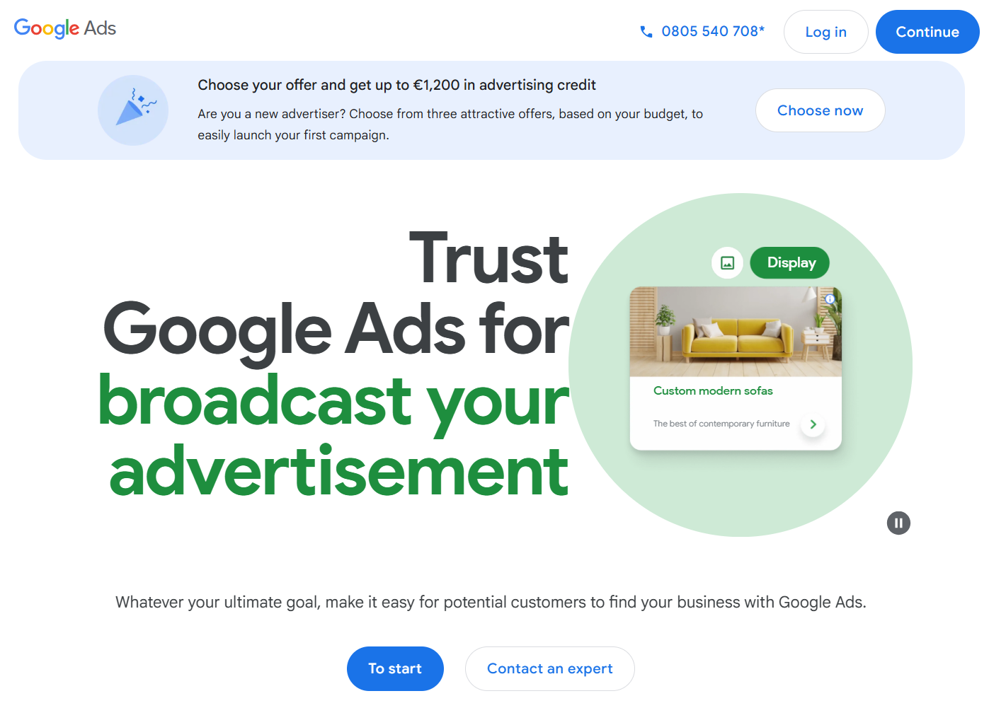 Homepage of Google Ads