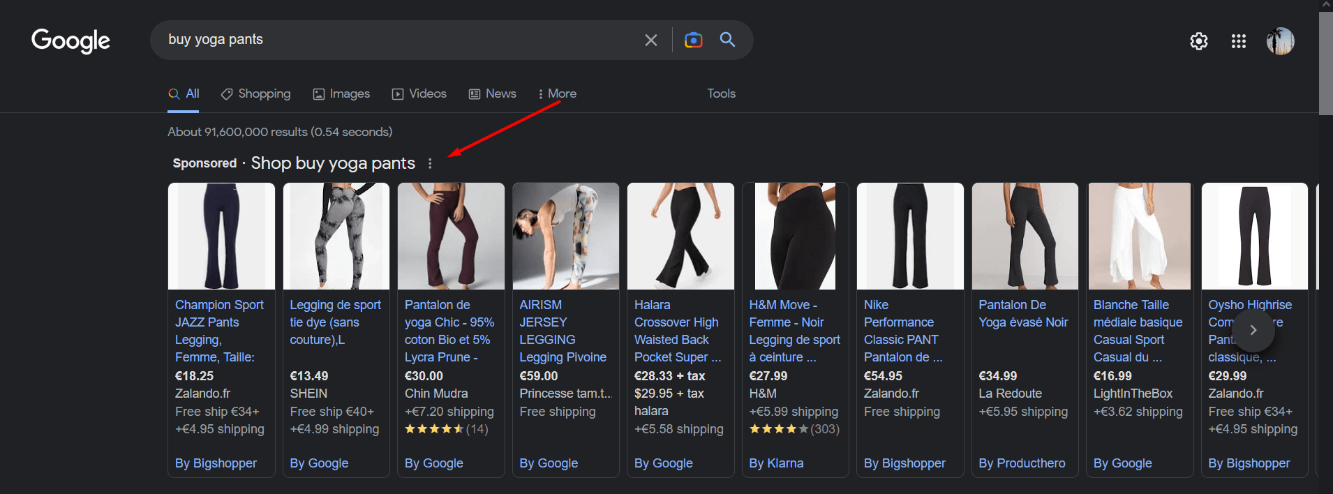 Exemples de ventes sur Google Shopping