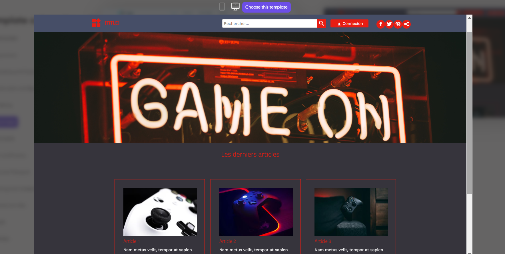template vierge sitew gaming