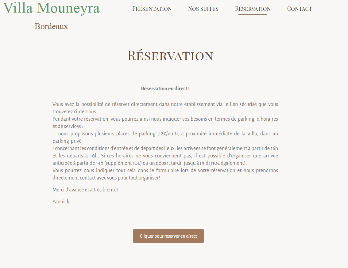 bouton réservation site minimal