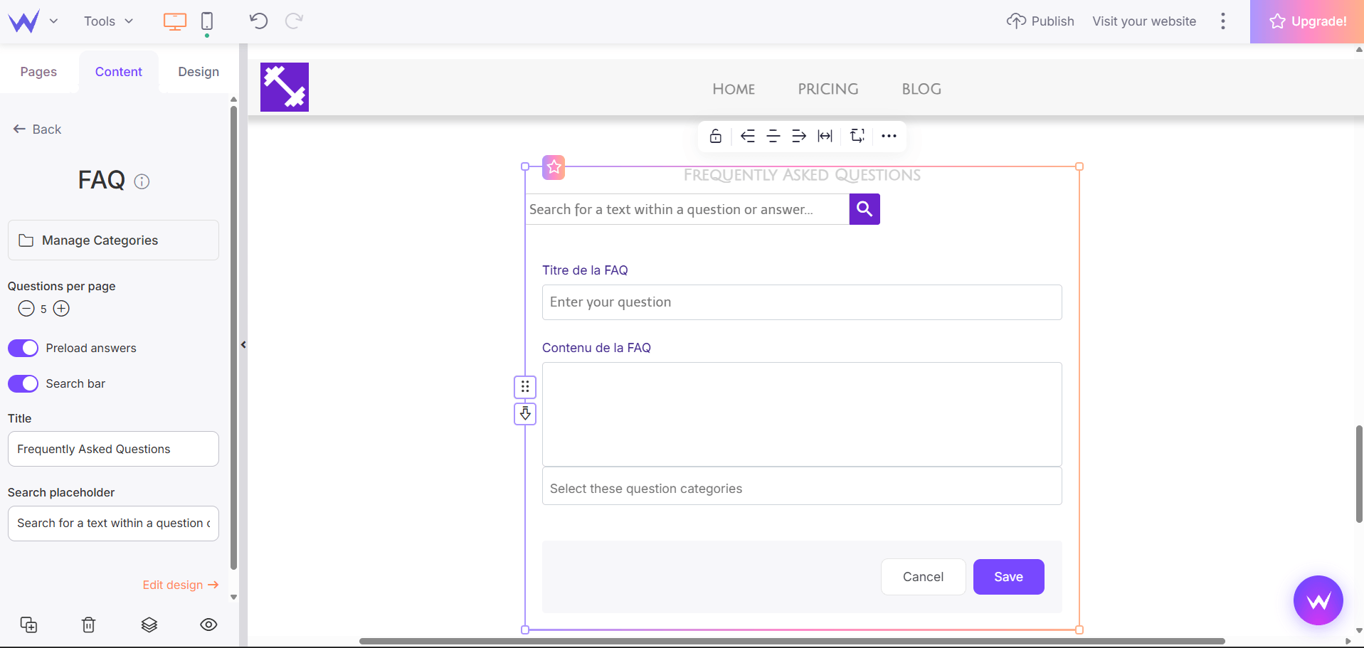add a FAQ section to your website FAQ block