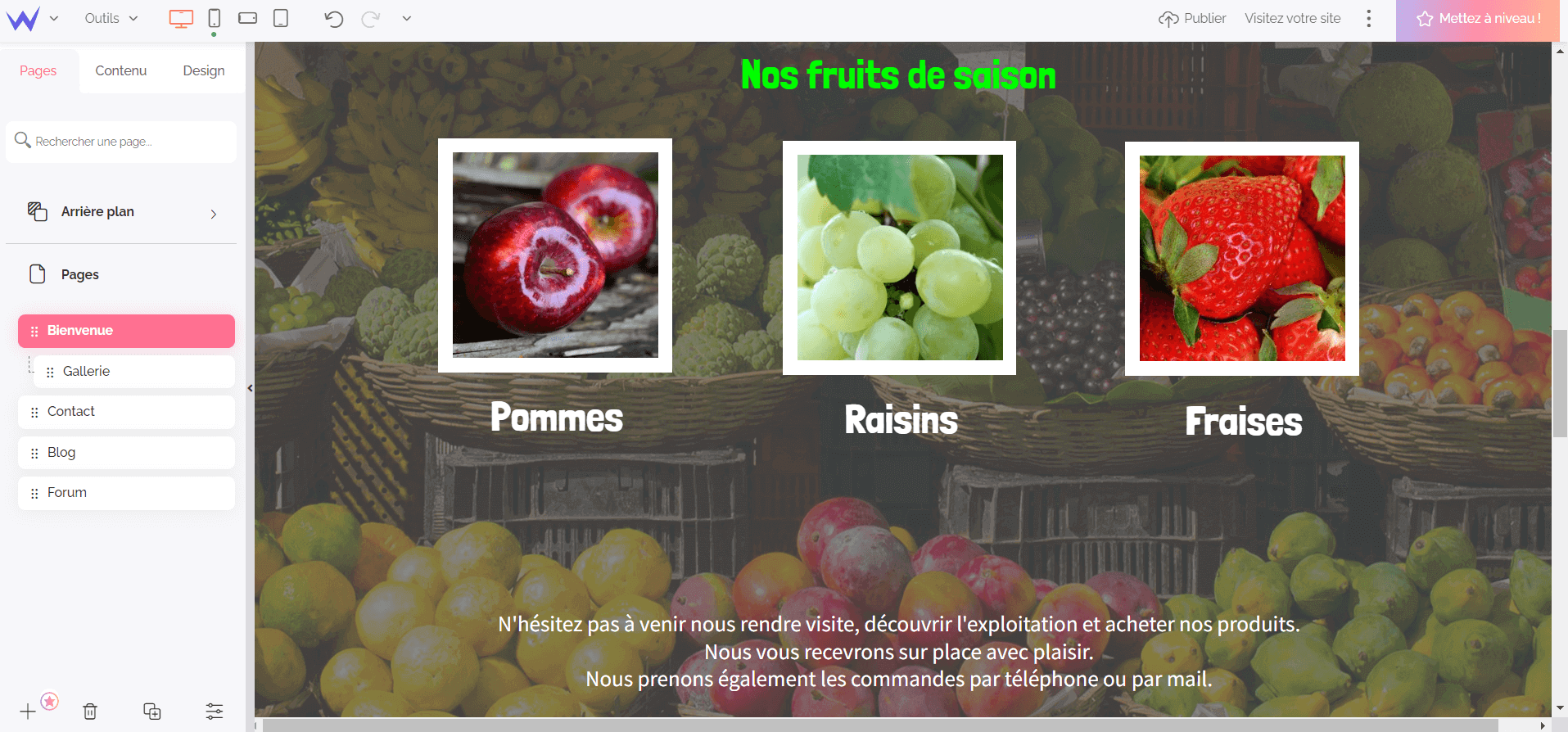 onglet Pages de SiteW