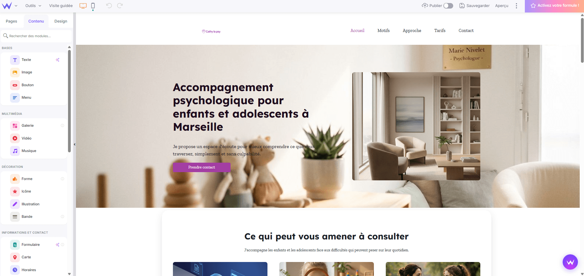 page accueil site web psy
