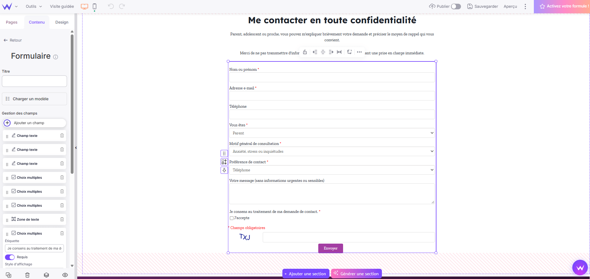 formulaire en ligne site psy