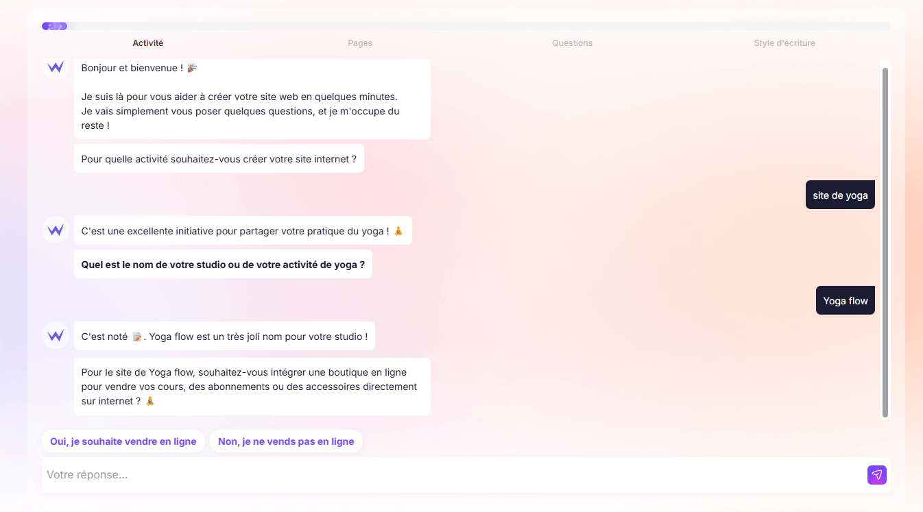 créer site yoga avec l'IA