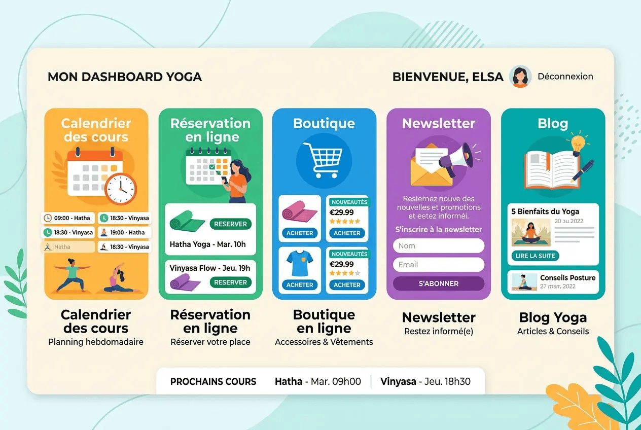 dashboard site de yoga