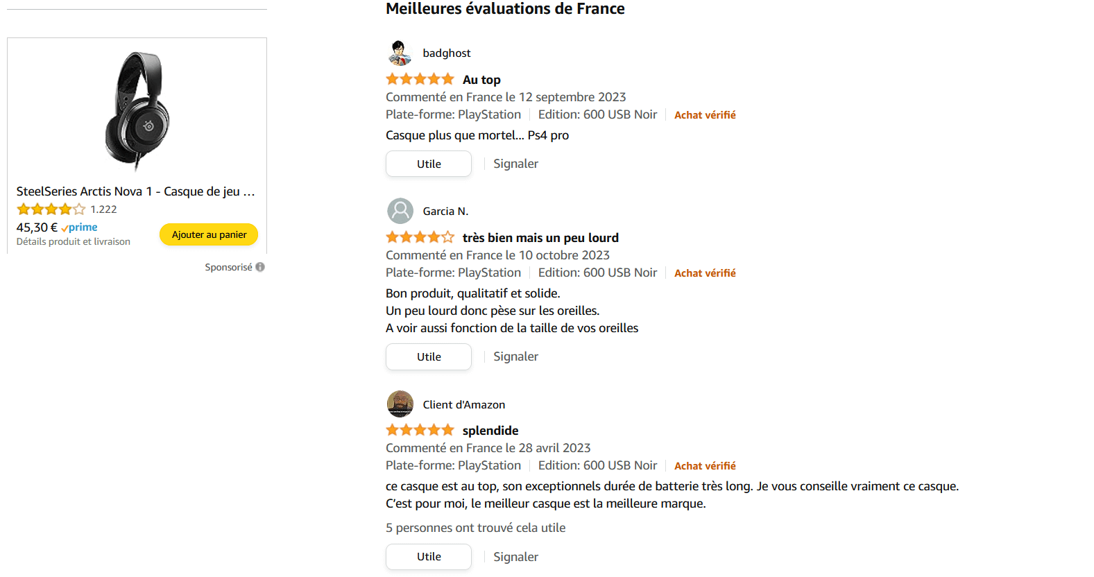 Avis clients sur Amazon