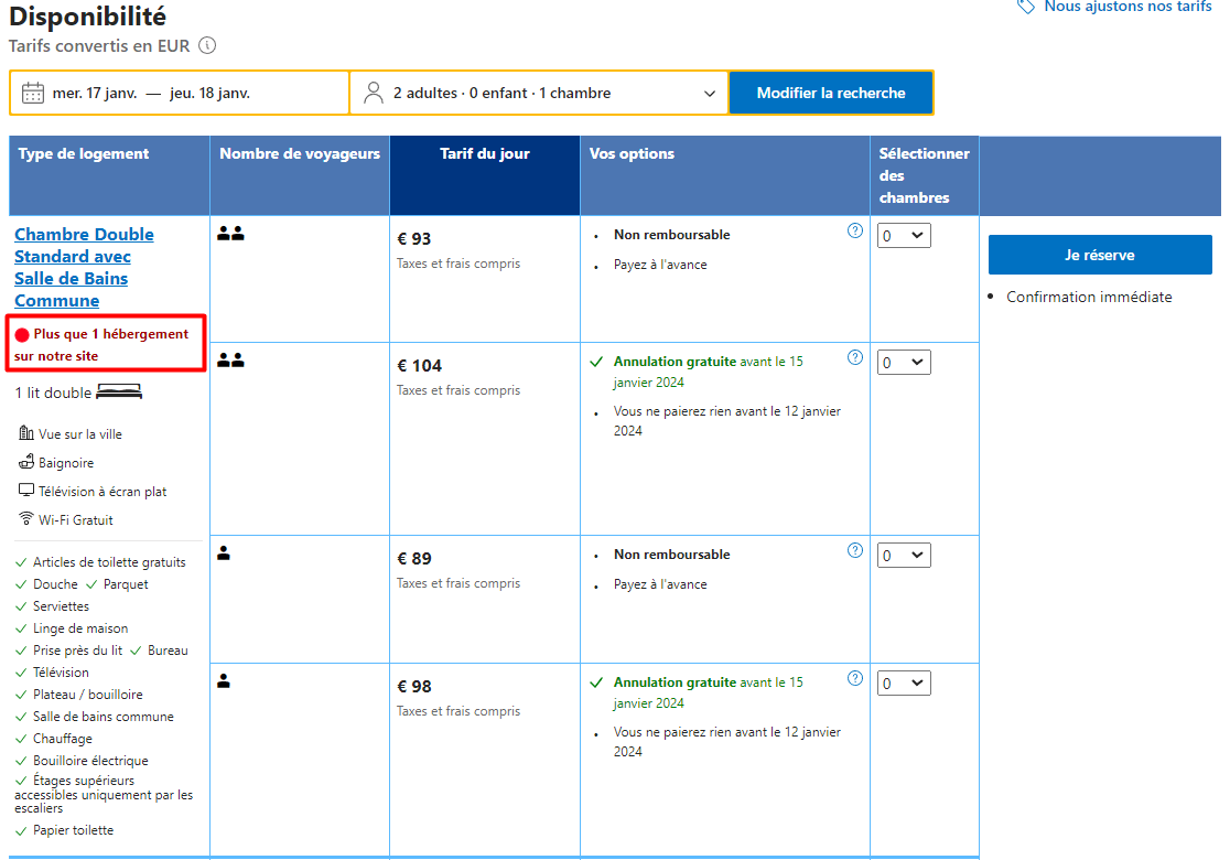 Preuve sociale du site Booking.com