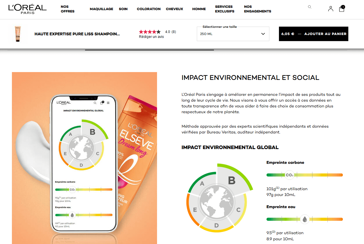 Illustration de l'impact environnemental de L'Oréal Paris