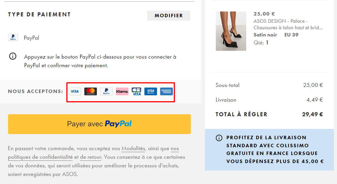 Paiement sur Asos