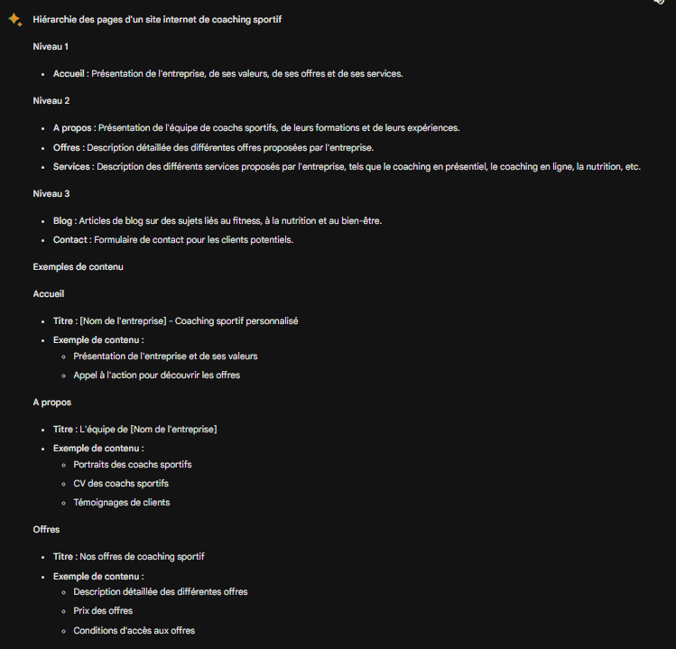 Outil IA Bard pour créer le plan d'un site