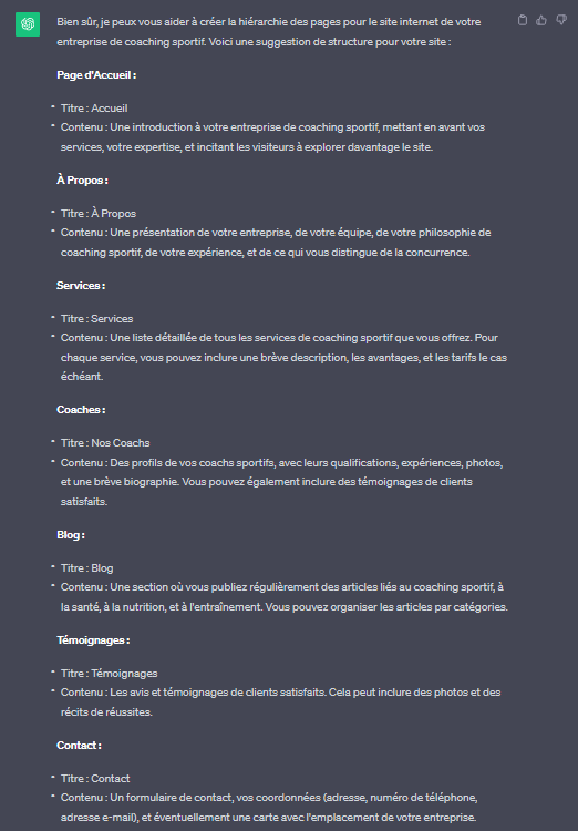 Plan de site rédigé par ChatGPT