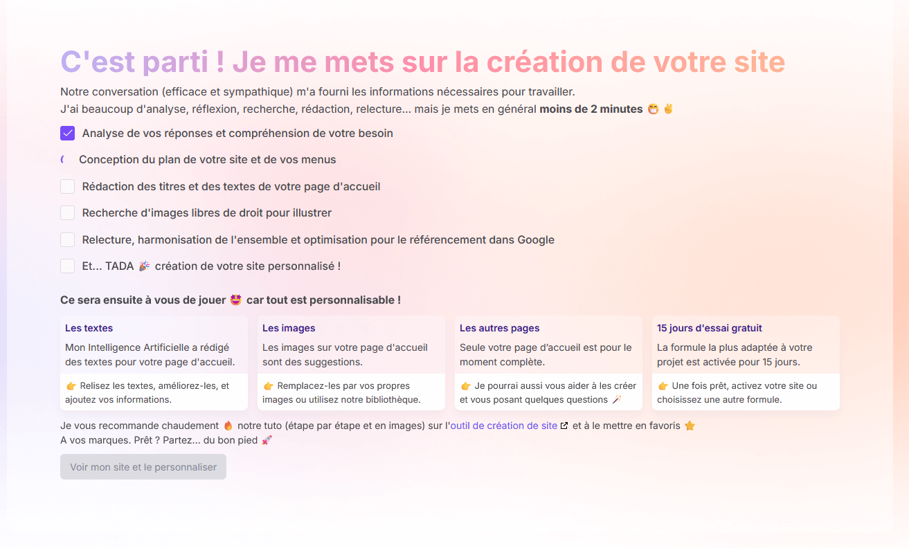 créer un site Ia avec SiteW
