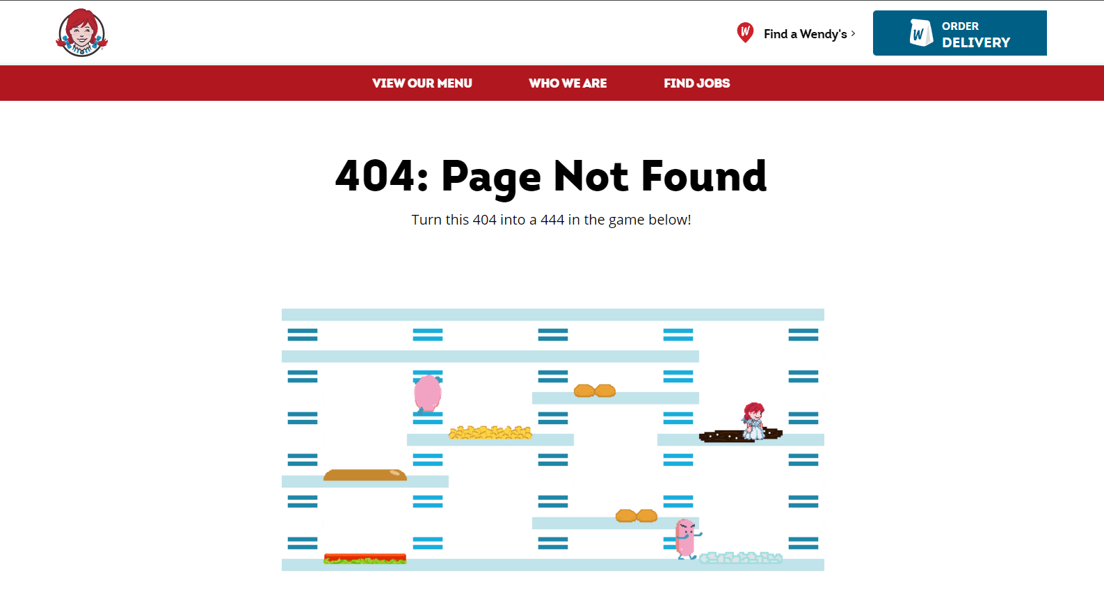 Page 404 sur le site Wendy's
