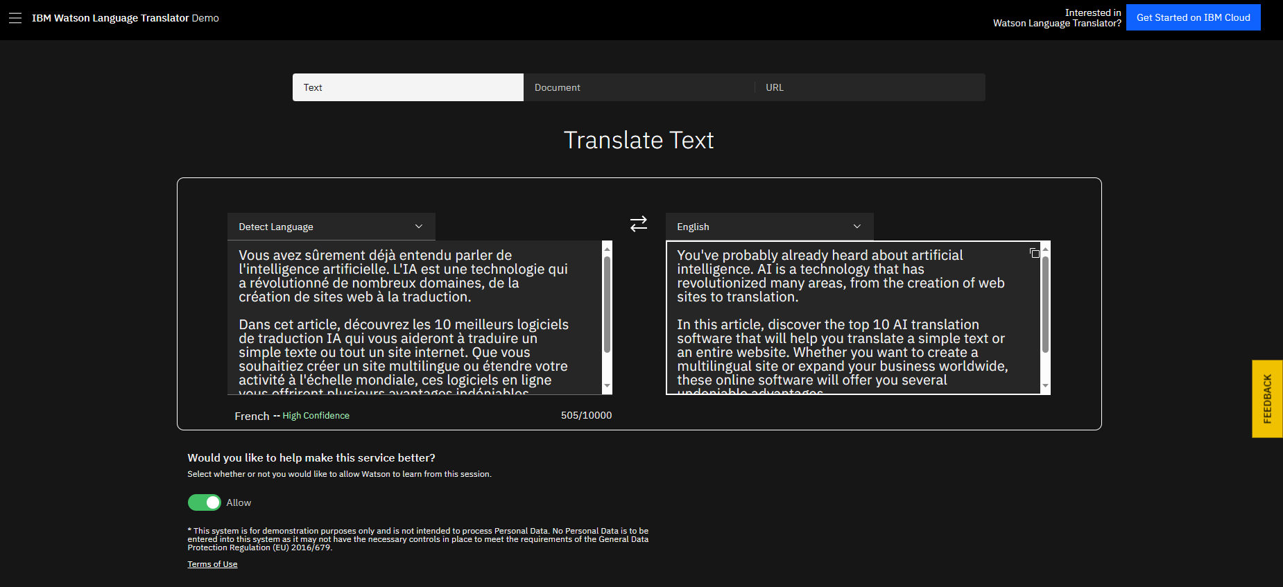 Logiciels de traduction IA : IBM