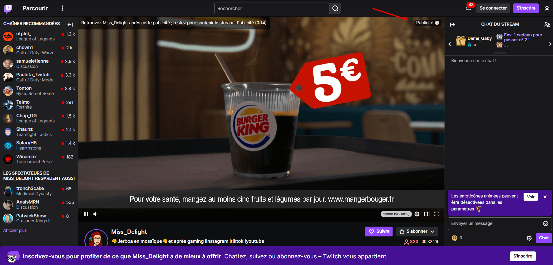 Publicités sur Twitch