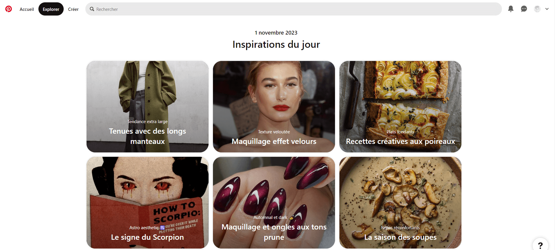 Page d'accueil du site Pinterest