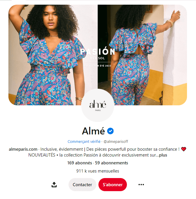 Profil d'un commerçant vérifié sur Pinterest