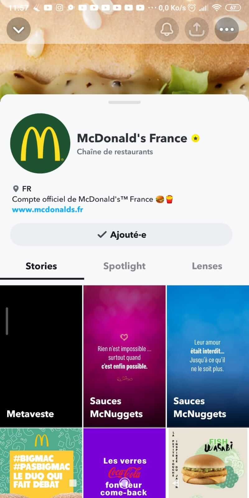 Snapchat de McDonald's France