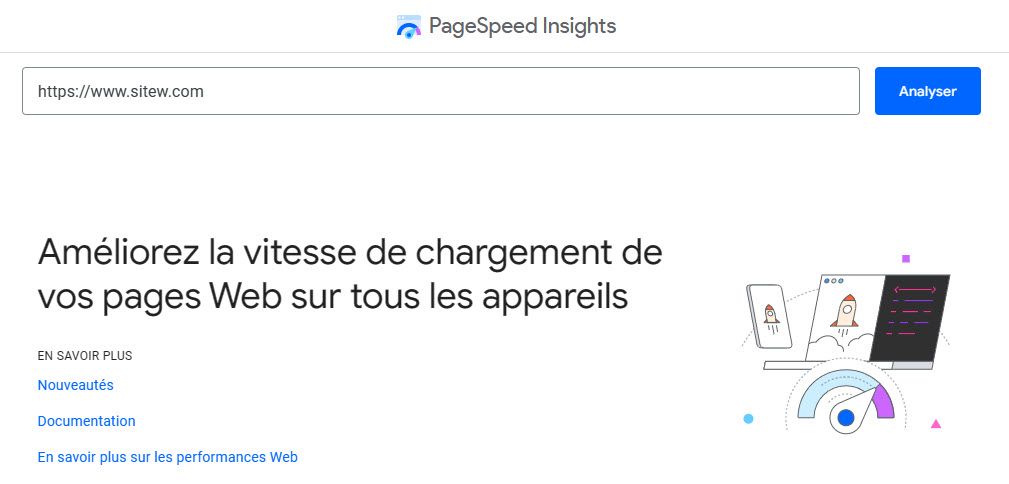 Outils de mesure de la vitesse de chargement d'un site web : Google PageSpeed Insights