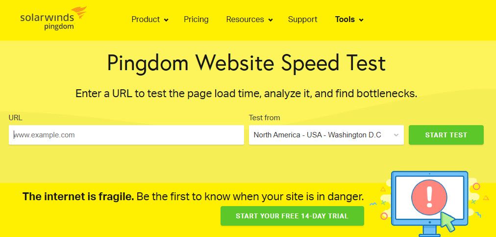Outils de mesure de la vitesse de chargement d'un site web : Pingdom Website Speed Test
