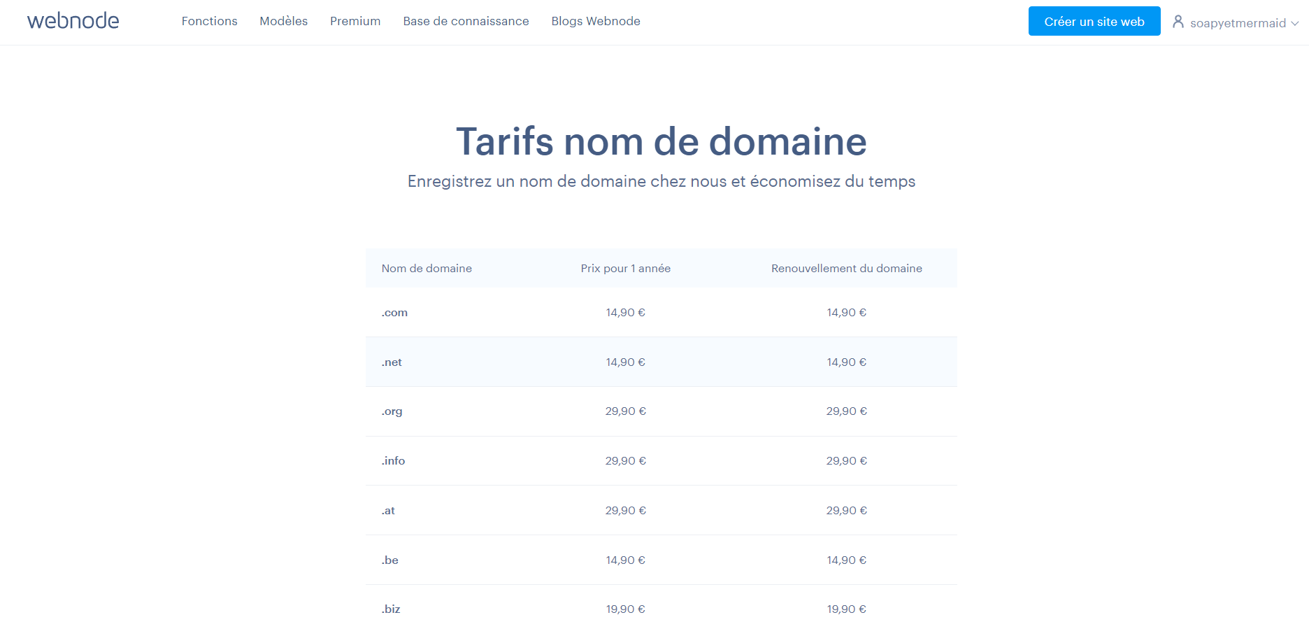 Réserver un nom de domaine avec Webnode