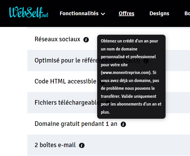 Nom de domaine gratuit chez Webself