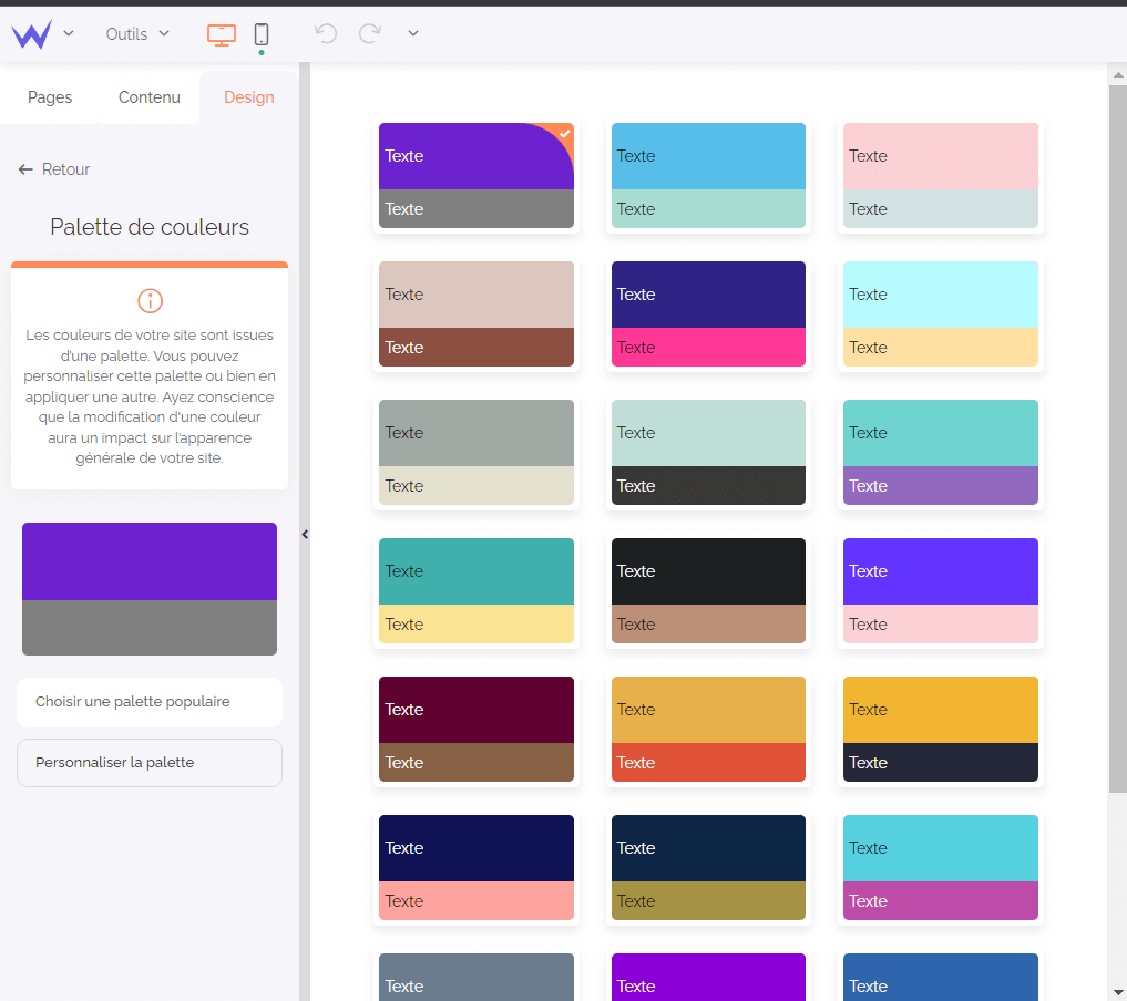Palette de couleurs de SiteW