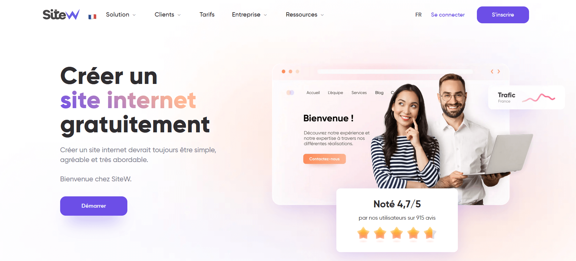 Page d'accueil du website builder, SiteW